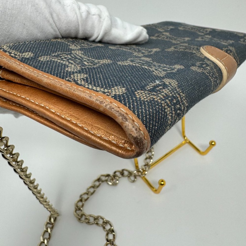💯Authentic CELINE Denim Paris Macadam Pattern Continental Wallet Indigo/Bronze - Picture 5 of 9